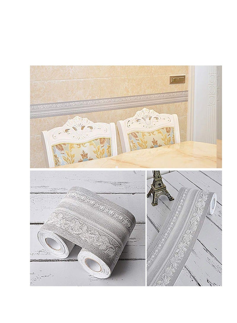 3D Decorative Floral Molding Waterproof Wallpaper Border Peel and Stick for Bathroom Kitchen Counter Top Backsplash Tiles Sticker,4 Inch by 16.4Ft (Sliver) - Image 2