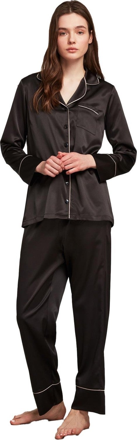 Penye Mood Combed Mood Women's Satin Black Pajama Set - Image 1