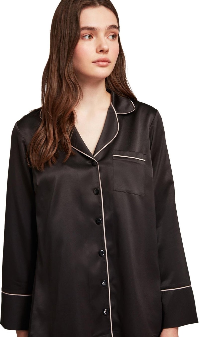Penye Mood Combed Mood Women's Satin Black Pajama Set - Image 2