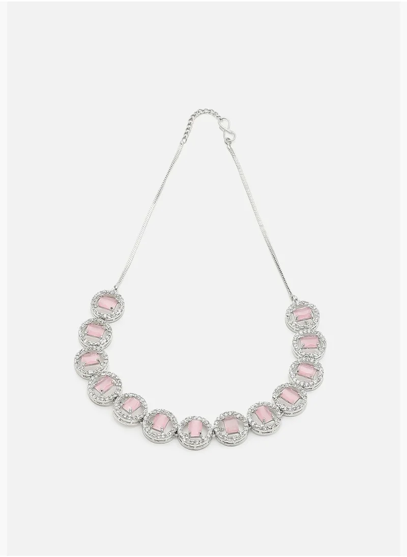 SOHI Silver Plated American Diamond and Designer Stone Necklace and Earring Set
