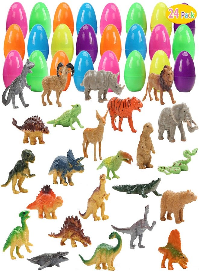 CUTE STONE 24 Pack Filled Easter Eggs with Dinosaurs and Animals, Easter Basket Stuffers Easter Party Favors for Kids - Image 1