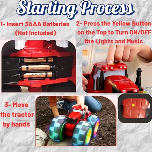 GRAPHENE Big Size Tractor Toy Friction-Powered Agricultural Vehicle with Flashing LED Wheels Music & Realistic Sounds Light-Up Monster Truck for Toddlers Gift for 1-5 Year Kids Boys Girl - Image 3
