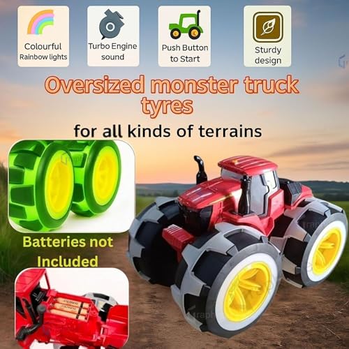 GRAPHENE Big Size Tractor Toy Friction-Powered Agricultural Vehicle with Flashing LED Wheels Music & Realistic Sounds Light-Up Monster Truck for Toddlers Gift for 1-5 Year Kids Boys Girl - Image 5