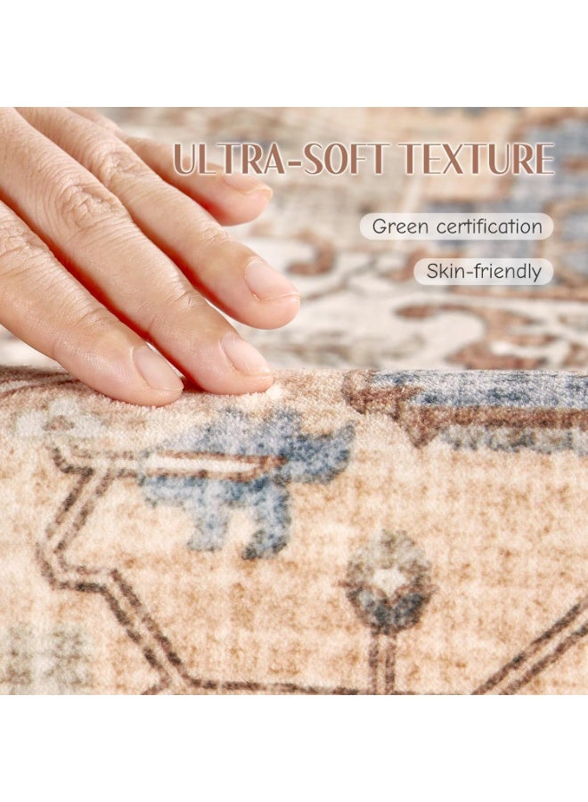 كيلا سجادة عصرية لغرفة المعيشة، غرفة النوم، سجادة المدخل، سجادة ناعمة مانعة للانزلاق، سجادة داخلية، سجادة بنقشة تجريدية قابلة للغسل (بني/ذهبي، 160 × 230 سم) - Image 2