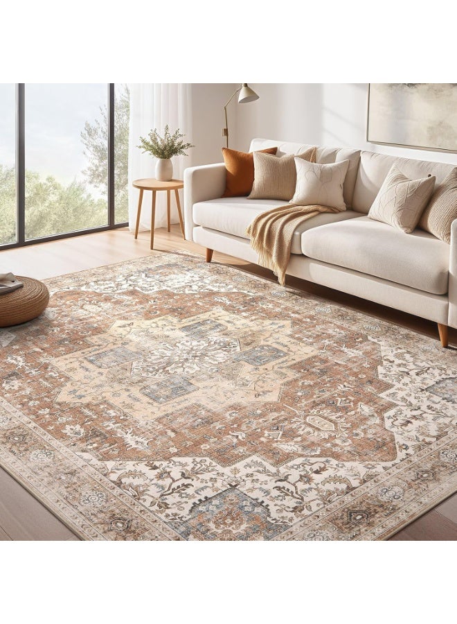 كيلا سجادة عصرية لغرفة المعيشة، غرفة النوم، سجادة المدخل، سجادة ناعمة مانعة للانزلاق، سجادة داخلية، سجادة بنقشة تجريدية قابلة للغسل (بني/ذهبي، 160 × 230 سم) - Image 1