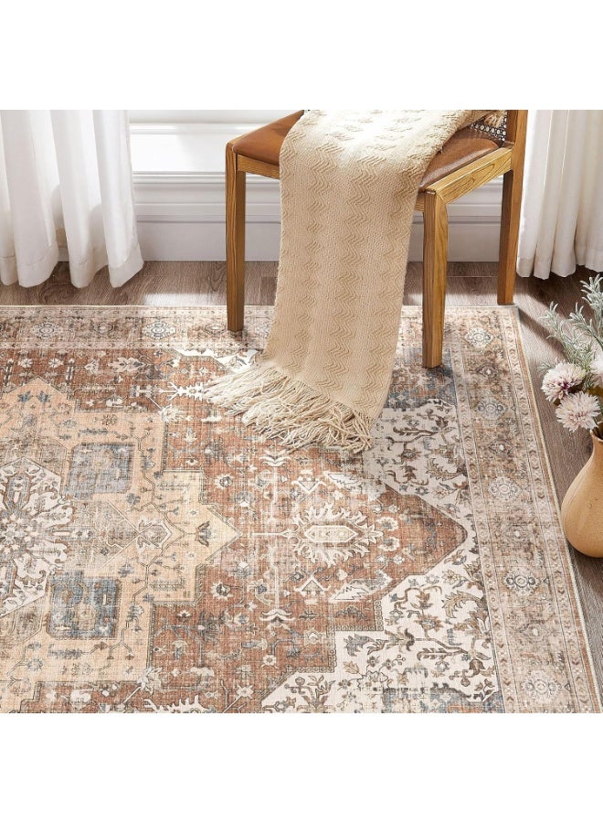 كيلا سجادة عصرية لغرفة المعيشة، غرفة النوم، سجادة المدخل، سجادة ناعمة مانعة للانزلاق، سجادة داخلية، سجادة بنقشة تجريدية قابلة للغسل (بني/ذهبي، 160 × 230 سم) - Image 4