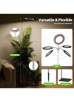 XiuWoo Grow Light for Indoor Plant Full Spectrum Dimmable LED Halo Growing Lights with Stand 18.1-59 inch Height Adjustable 10 Level Table Growth Floor Lamp  - Image 3