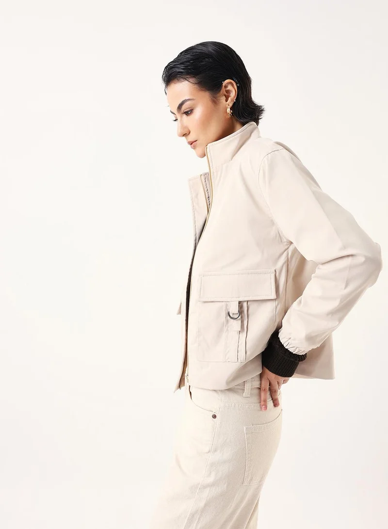 Dennis Lingo Women's Cream 100% Polyester Solid Regular Fit Jacket