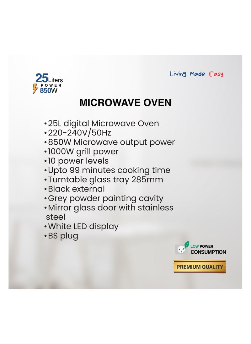 STAR TRACK STAR TRACK 25L Digital Microwave Oven ST-MW1000-DIB25, 850W Microwave Output, 1000W Grill Power, 10 Power Levels, Mirror Glass Door  - Image 4