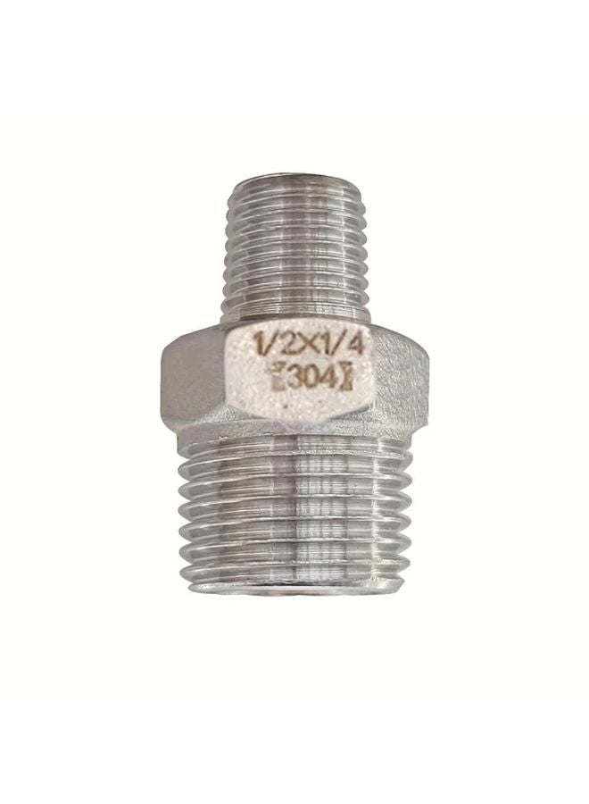 1 Pcs 1 2 To 1 4 Inch 304 Stainless Steel Hex Nipple Reducer Adapter Threaded Fitting - Image 1