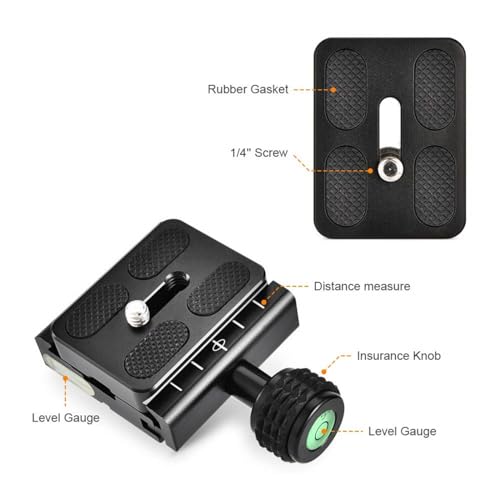 UTEBIT 50mm Arca Swiss Quick Release Plate, Aluminum QR Clamp Adapter Set with 3/8"&1/4" Screw Hole, Built-in Bubble Level Compatible with Manfrotto DSLR Camera Tripod Ball Head Monopod - Image 5