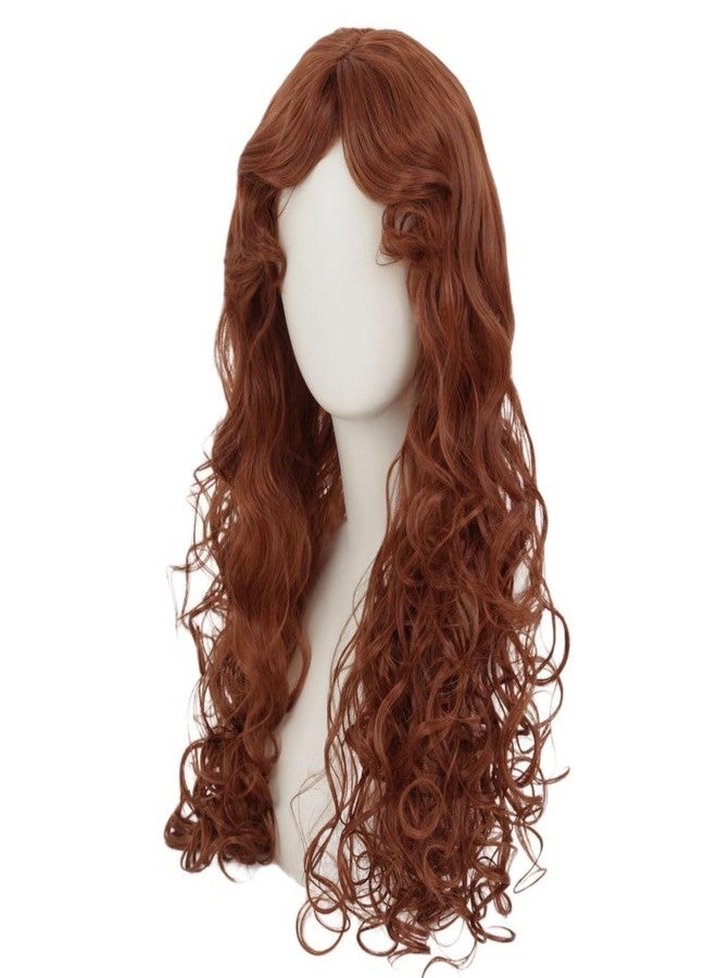 Tseses Brown Long Curly Wigs for Women Wave Wig with Bangs Natural Looking Synthetic Princess Hair Wig Cosplay Halloween Costume Wigs - Image 3
