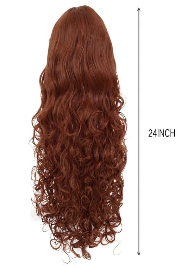 Tseses Brown Long Curly Wigs for Women Wave Wig with Bangs Natural Looking Synthetic Princess Hair Wig Cosplay Halloween Costume Wigs - Image 4