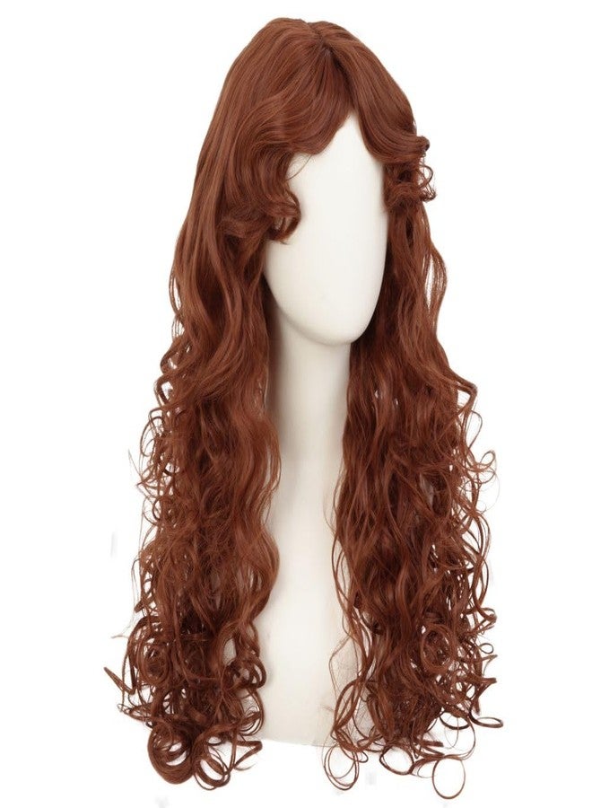Tseses Brown Long Curly Wigs for Women Wave Wig with Bangs Natural Looking Synthetic Princess Hair Wig Cosplay Halloween Costume Wigs - Image 2