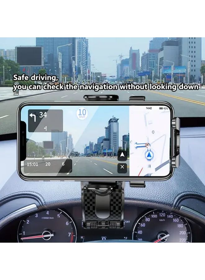 Mirror Black Rotating Car Phone Mount Shockproof ABS Carbon Fiber Texture Holder - Image 2