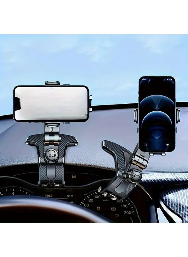 Mirror Black Rotating Car Phone Mount Shockproof ABS Carbon Fiber Texture Holder - Image 1