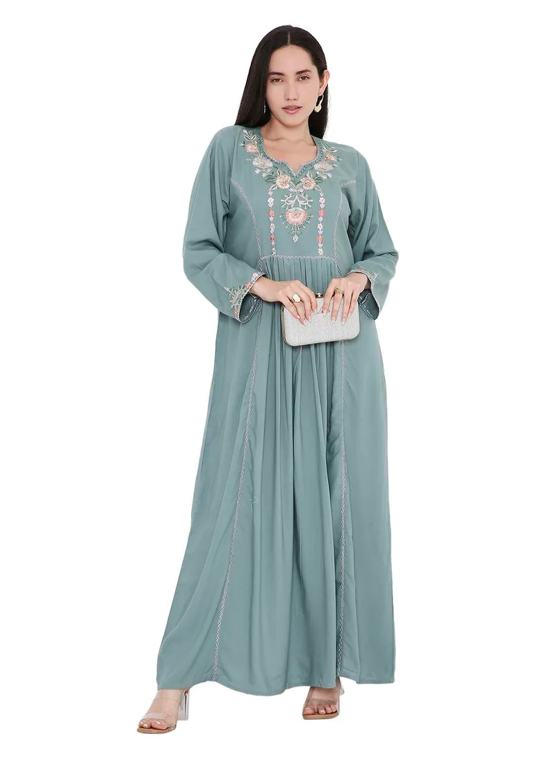 HANA & SARA UNIQUE THREAD EMBROIDERY LONG VISCOSE MODEST WEAR ARABIC FARASHA  JALABIYA DRESS