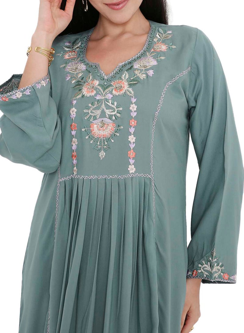 HANA & SARA UNIQUE THREAD EMBROIDERY LONG VISCOSE MODEST WEAR ARABIC FARASHA KAFTAN JALABIYA DRESS  - Image 3