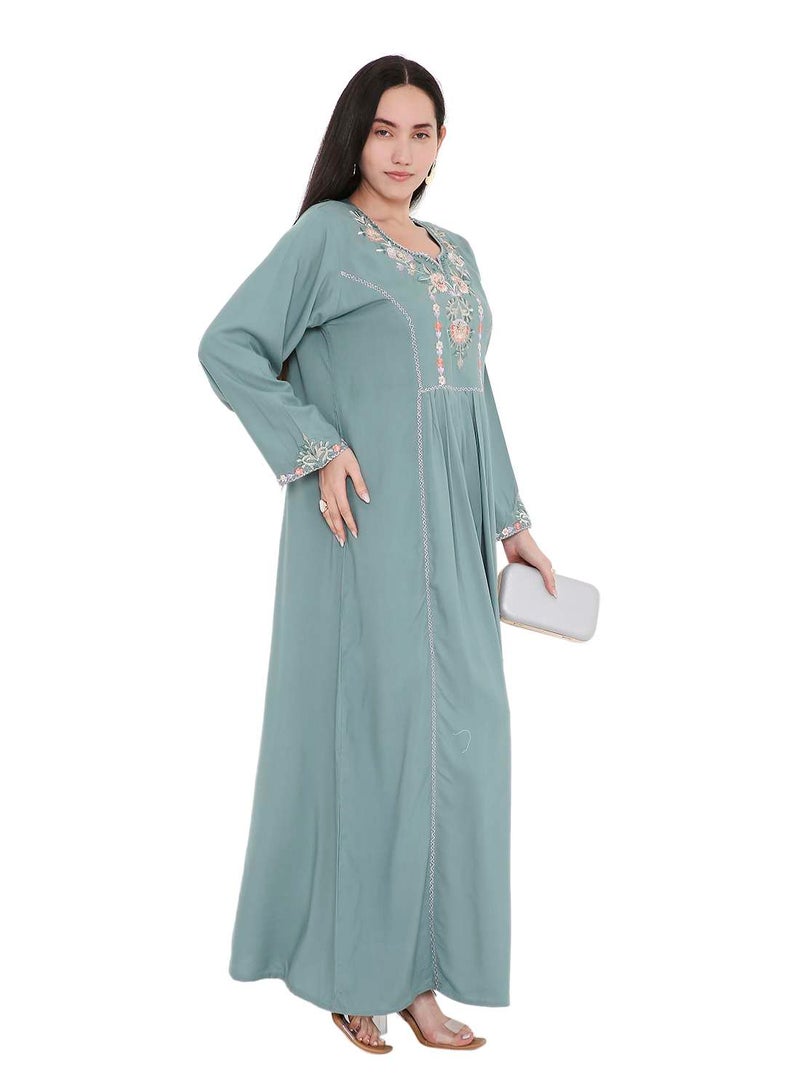 HANA & SARA UNIQUE THREAD EMBROIDERY LONG VISCOSE MODEST WEAR ARABIC FARASHA KAFTAN JALABIYA DRESS  - Image 4