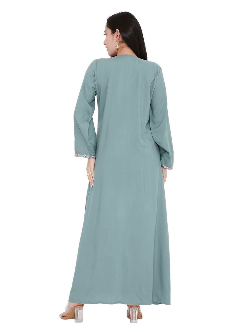 HANA & SARA UNIQUE THREAD EMBROIDERY LONG VISCOSE MODEST WEAR ARABIC FARASHA KAFTAN JALABIYA DRESS  - Image 2