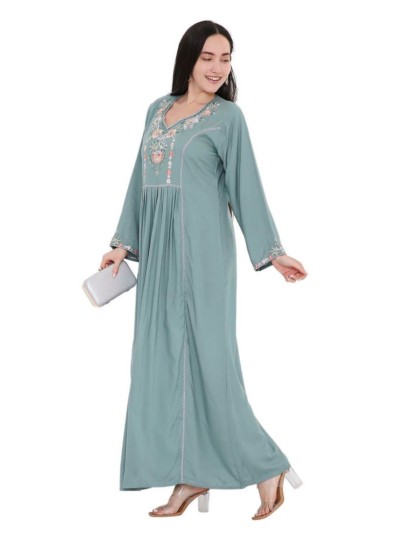 HANA & SARA UNIQUE THREAD EMBROIDERY LONG VISCOSE MODEST WEAR ARABIC FARASHA KAFTAN JALABIYA DRESS  - Image 5