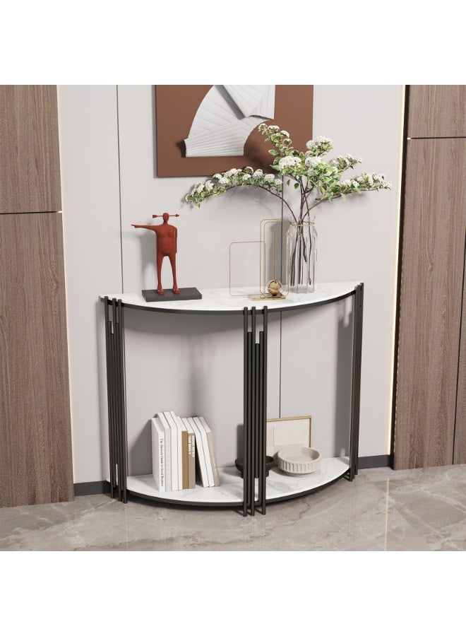 LUVODI Half Moon Console Table - White Marble Hall Table (100x30x78cm) Slim Semi-Circle Sofa Side Table for Living Room, Entrance, Villa Porch - Modern Luxury Sintered Stone - Image 3