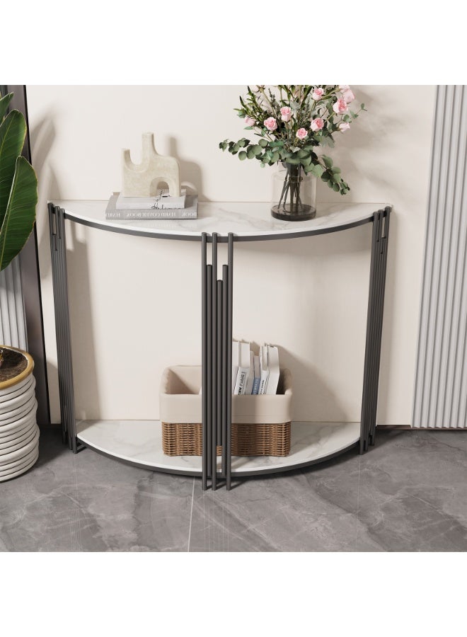 LUVODI Half Moon Console Table - White Marble Hall Table (100x30x78cm) Slim Semi-Circle Sofa Side Table for Living Room, Entrance, Villa Porch - Modern Luxury Sintered Stone - Image 1