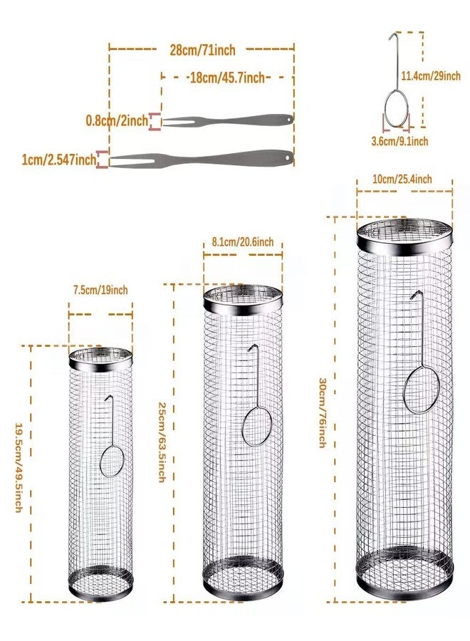 mancola BBQ Net Tube-Rolling Grilling Basket,Rolling Grilling Baskets for Outdoor Grilling,Round Stainless Steel BBQ Grill Mesh, Camping Barbecue Rack for Vegetables, French Fries, Fish - Image 2