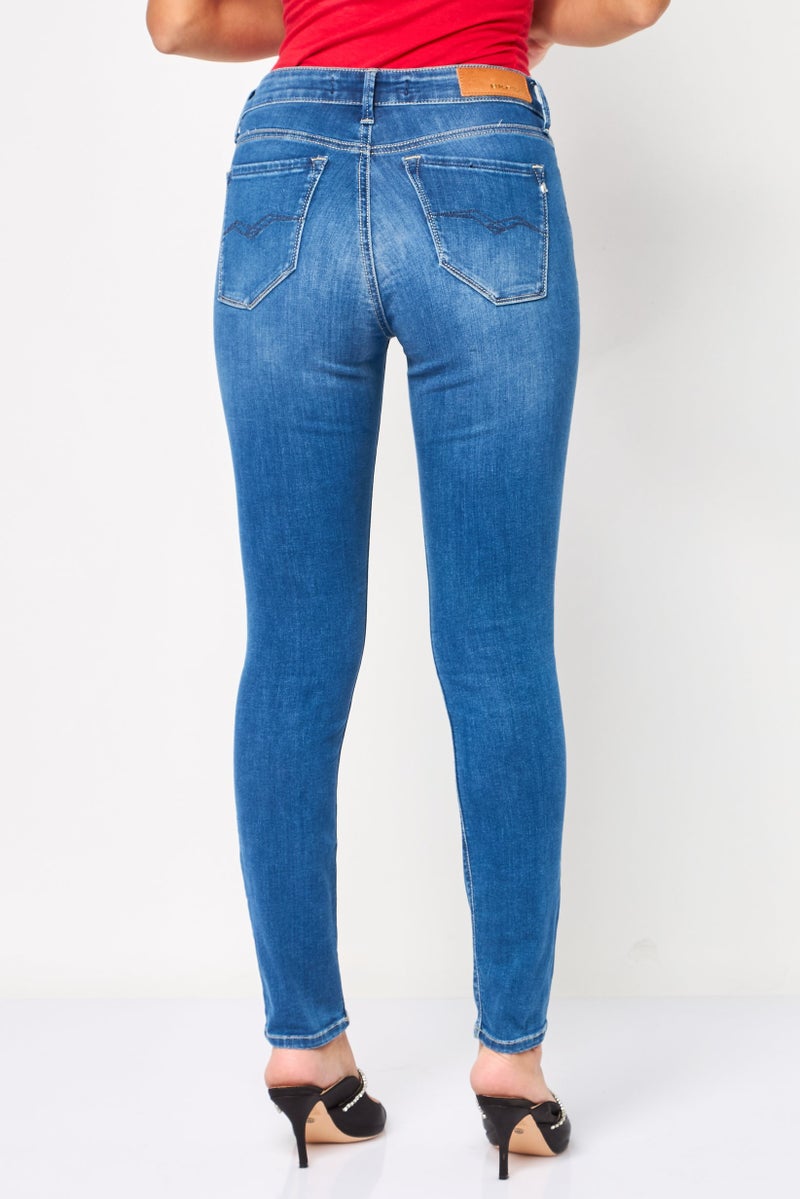 Replay Women Skinny Fit Washed Stretchable Jeans, Blue - Image 2