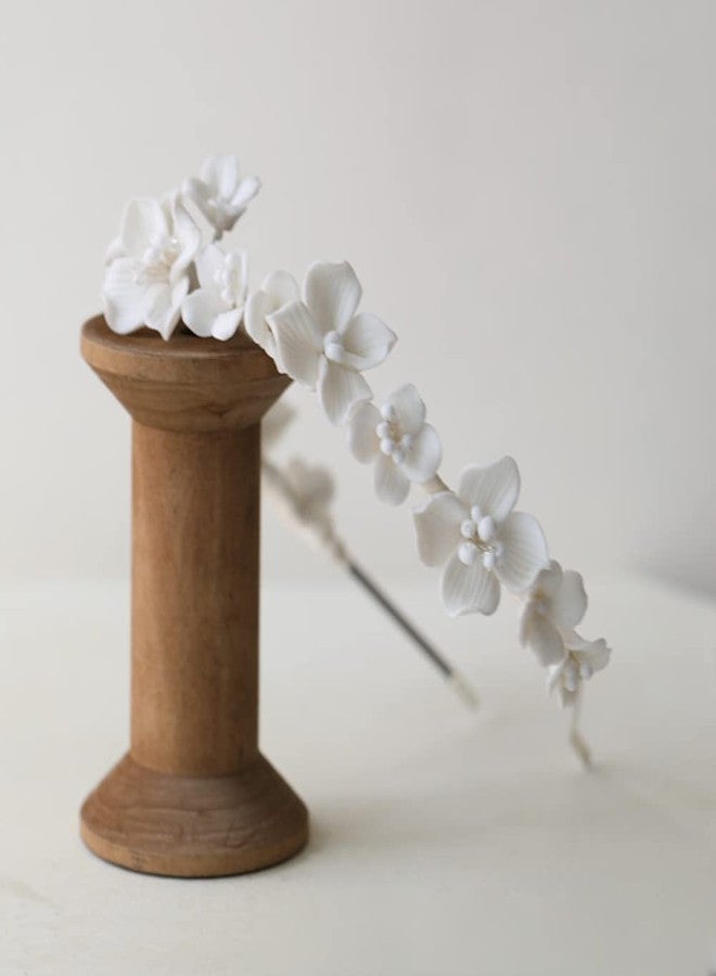 Kelendle Porcelain White Flower Headband Floral Garland Crown Halo Headpiece Goddess Accessory Pageants Birthday Wedding Party - Image 4