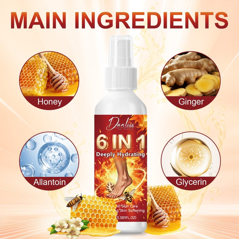 Danliss 6-in-1 Deep Nourishing Foot Spray 100ml - Ginger and Bee Venom Moisturizing - Image 4