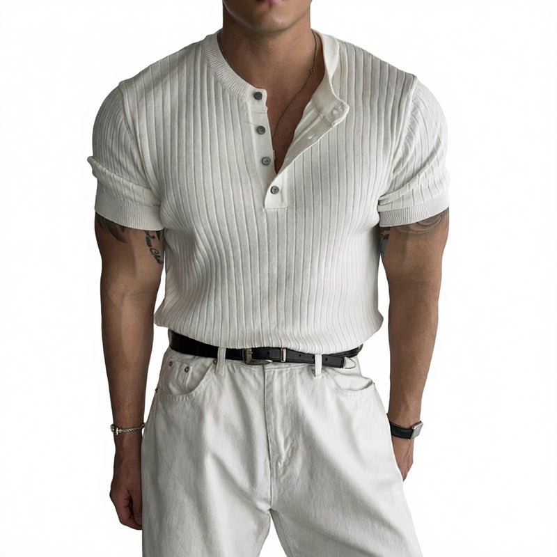 Mens Short Sleeve Knit Henley Shirt Business Casual Summer Top