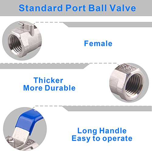 DERNORD 1PC Type Stainless Steel 1/4 Inch Ball Valve NPT Standard Port with Male Hex Nipple for Water, Oil, and Gas (Pack of 2) - Image 5
