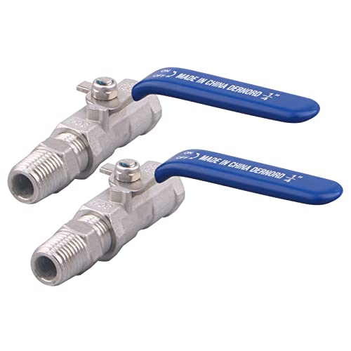DERNORD 1PC Type Stainless Steel 1/4 Inch Ball Valve NPT Standard Port with Male Hex Nipple for Water, Oil, and Gas (Pack of 2) - Image 3