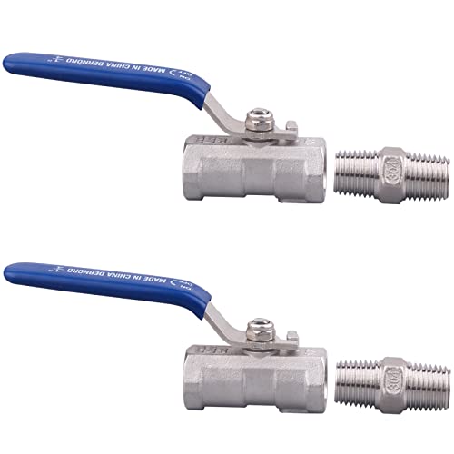 DERNORD 1PC Type Stainless Steel 1/4 Inch Ball Valve NPT Standard Port with Male Hex Nipple for Water, Oil, and Gas (Pack of 2) - Image 2