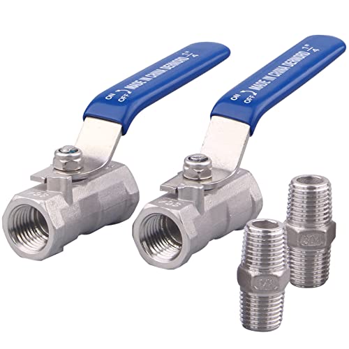 DERNORD 1PC Type Stainless Steel 1/4 Inch Ball Valve NPT Standard Port with Male Hex Nipple for Water, Oil, and Gas (Pack of 2) - Image 1