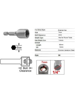 UPTODATETOOLS UPTODATETOOLS 5Pcs 7mm Nut Driver Bit 14 inch Hex Magnetic Power Socket Adapter Drill Bits 65mm Length for Power Tools  - Image 4