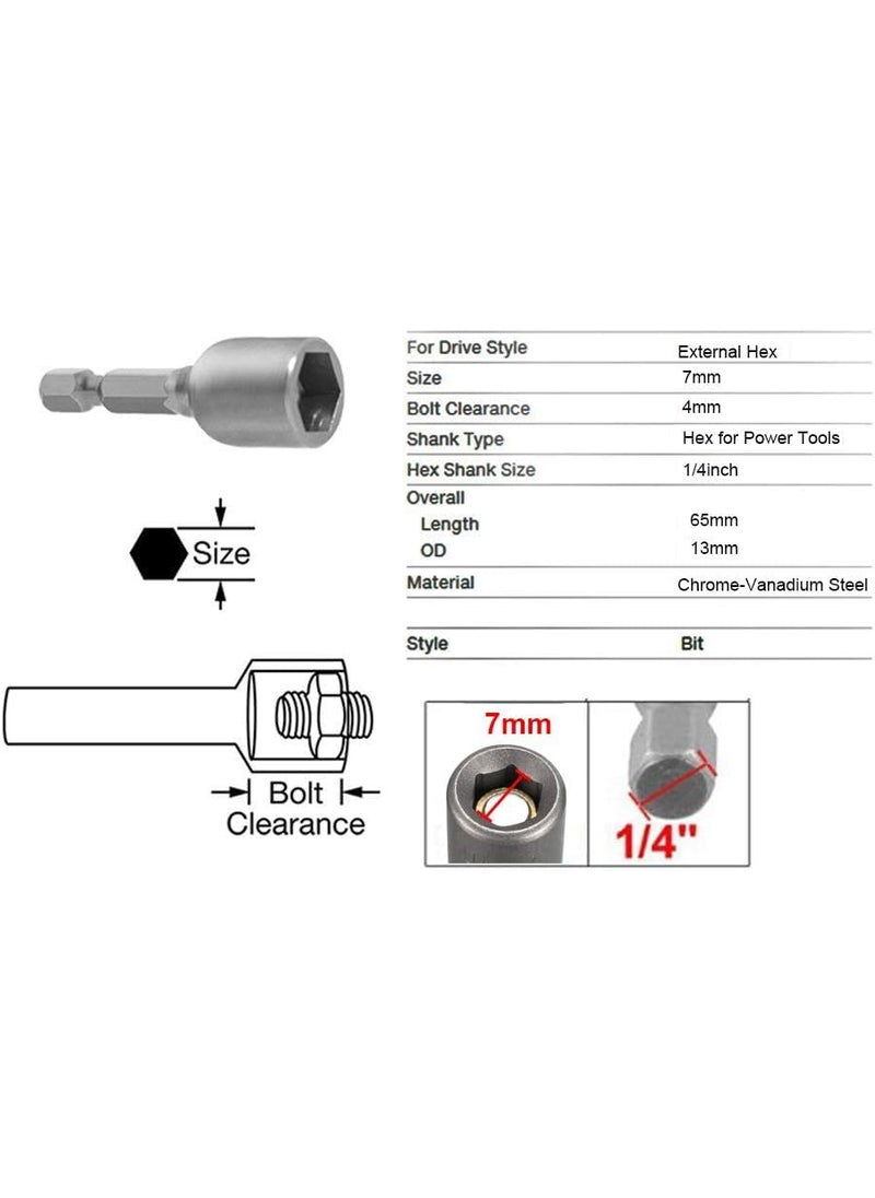 UPTODATETOOLS - UPTODATETOOLS 5Pcs 7mm Nut Driver Bit 14 inch Hex Magnetic Power Socket Adapter Drill Bits 65mm Length for Power Tools - Image 1