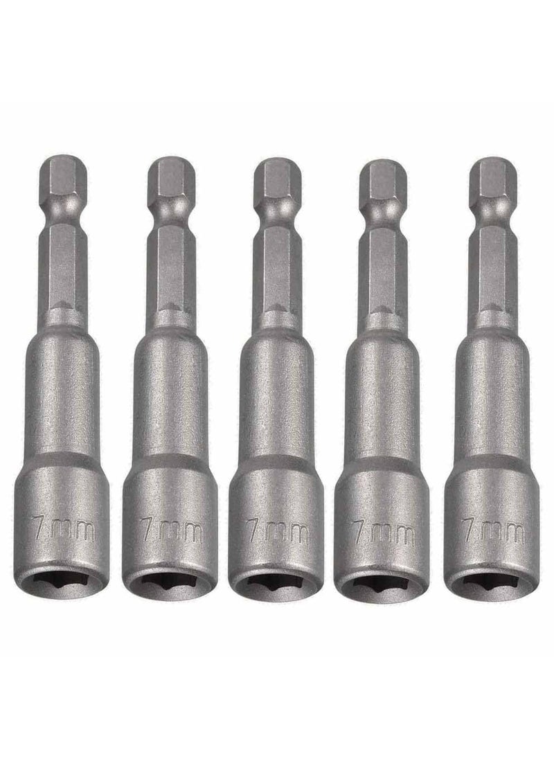 UPTODATETOOLS - UPTODATETOOLS 5Pcs 7mm Nut Driver Bit 14 inch Hex Magnetic Power Socket Adapter Drill Bits 65mm Length for Power Tools - Image 1