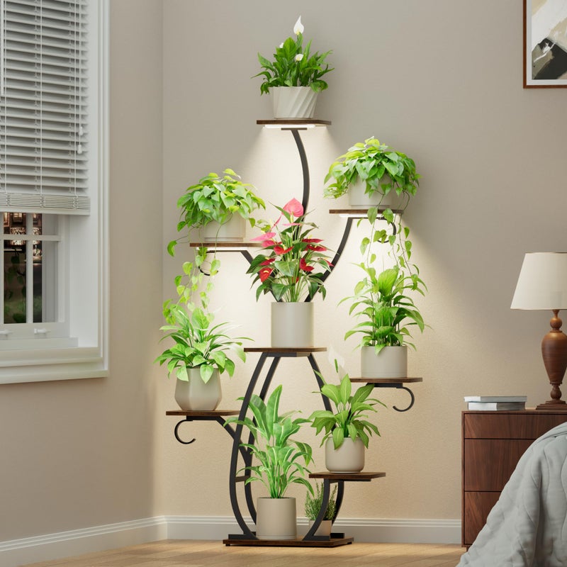 EVAWOO Plant Stand Indoor with Grow Lights - 58" Tall Plant Shelf Indoor, 8 Tiered Corner Lighted Plant Stand for Indoor Multiple Plants, Metal Flower Stands Display Rack for House, Patio, Black - Image 3