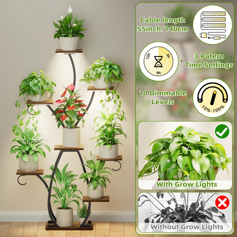 EVAWOO Plant Stand Indoor with Grow Lights - 58" Tall Plant Shelf Indoor, 8 Tiered Corner Lighted Plant Stand for Indoor Multiple Plants, Metal Flower Stands Display Rack for House, Patio, Black - Image 5