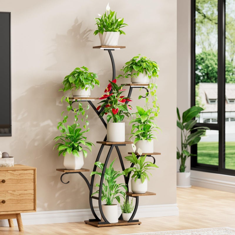 EVAWOO Plant Stand Indoor with Grow Lights - 58" Tall Plant Shelf Indoor, 8 Tiered Corner Lighted Plant Stand for Indoor Multiple Plants, Metal Flower Stands Display Rack for House, Patio, Black - Image 4