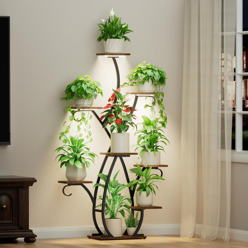 EVAWOO Plant Stand Indoor with Grow Lights - 58" Tall Plant Shelf Indoor, 8 Tiered Corner Lighted Plant Stand for Indoor Multiple Plants, Metal Flower Stands Display Rack for House, Patio, Black - Image 1