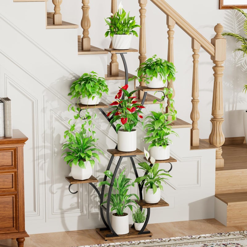 EVAWOO Plant Stand Indoor with Grow Lights - 58" Tall Plant Shelf Indoor, 8 Tiered Corner Lighted Plant Stand for Indoor Multiple Plants, Metal Flower Stands Display Rack for House, Patio, Black - Image 2