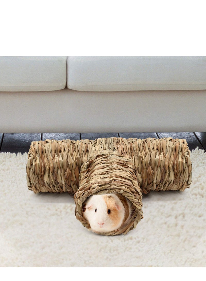 SYOSI لعبة نفق العشب للهامستر، منزل القش من الطبيعة مع 3 مداخل مفتوحة ونفق أنابيب للجرذان، الجربيل السوري، الفيرت، الأرنب الصغير - Image 5