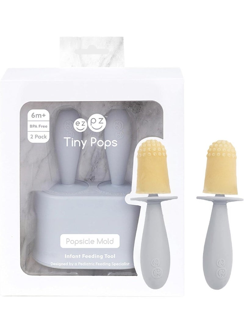 ezpz Tiny Pops (2-Pack) - Silicone Popsicle Mold Ice Cream Mold for Infants - Easy for Baby’s Grasp - Dishwasher Safe - 4 Months+ (Pewter) - Image 1