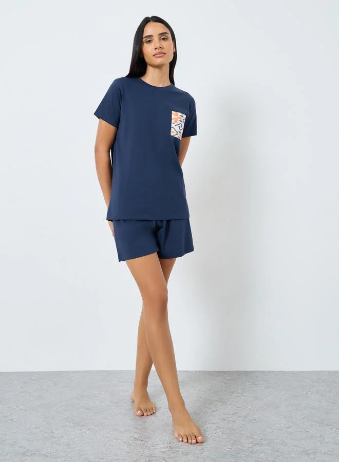 ستايلي Styli Aztec Pocket T-Shirt and Ruffle Waist Shorts Set