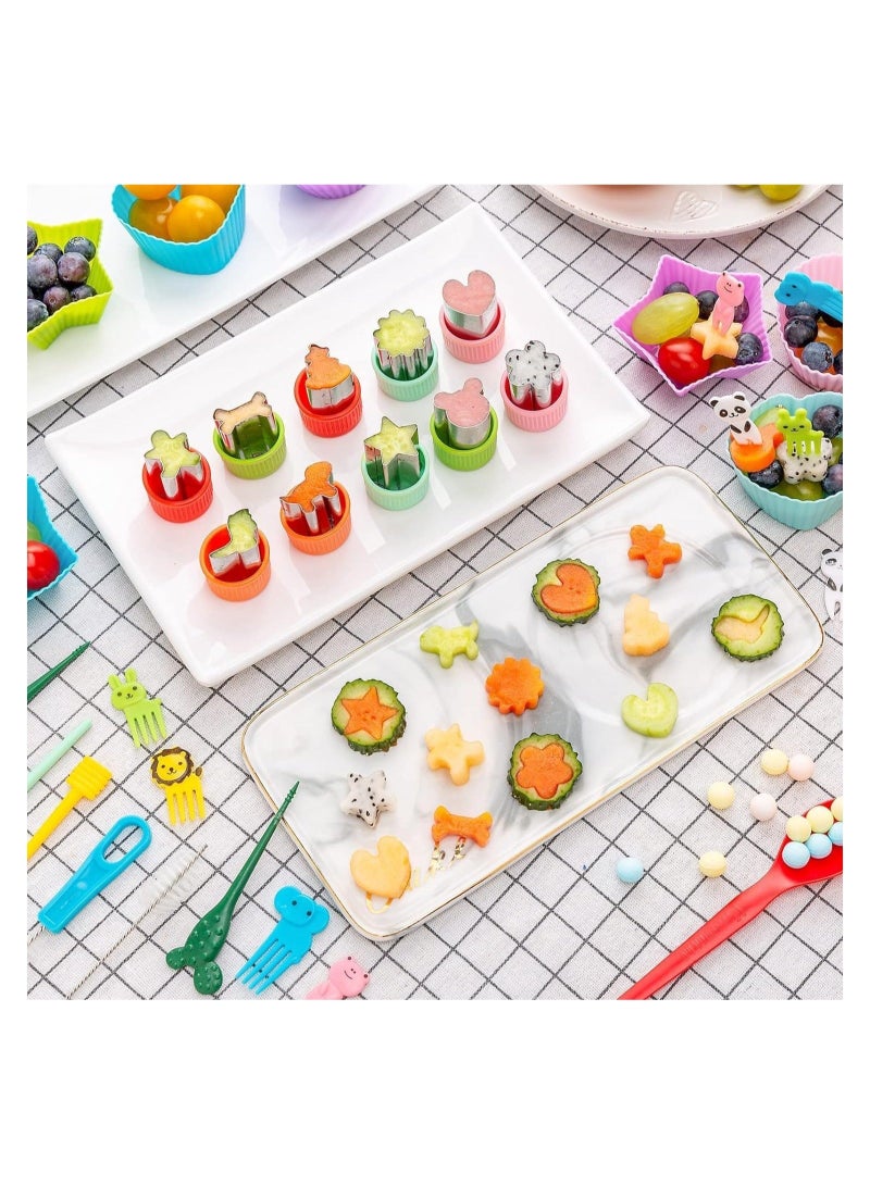 الأزرق جي دبليو Sandwich Cutter for Kids 48 Pcs,  Cookie Cutters, Fruit Vegetable Shapes, DIY Mold Food Picks Bento Box,  Dinosaur Star Square Heart Shape - Image 4
