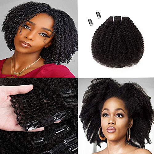 SAGA QUEEN 4B 4C Clip In Human Hair Afro Kinky Curly Clip In Hair Extensions 8pcs 18 stainless steel clips Brazilian Virgin Human Hair Afro Curly Clip Ins for American African 8inch natural black