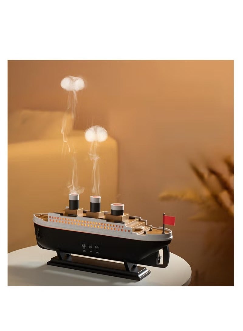 Titanic Ship Model Essential Oil Diffuser & Cool Mist Humidifier – 250ml Vintage Aromatherapy with Jellyfish Smoke Ring Spray, 4 LED Light Modes, Ultra-Quiet (28dB), 8H Timer, Auto Shut-Off, Remote Control, BPA-Free – Perfect for Home, Office, Baby & Unique Gifts - Image 1